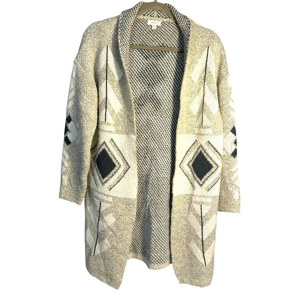 DEBUT Tan and Black Southwest Design Open Front Cardigan Sz Small